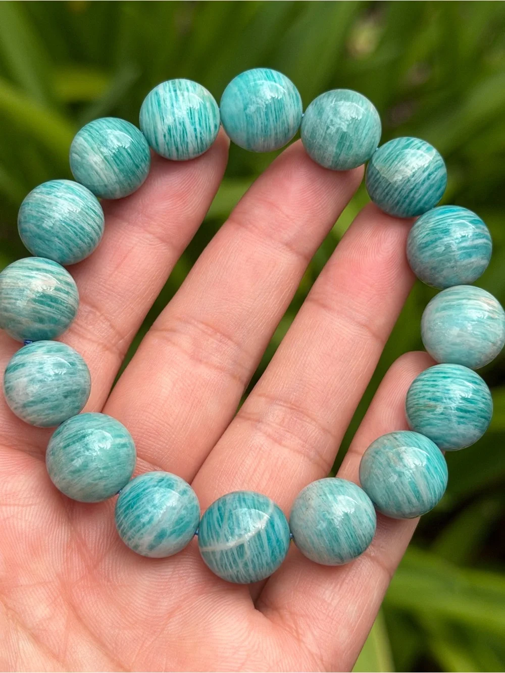 14mm Banded Natural Amazonite Beaded Stretch Bracelet 2248
